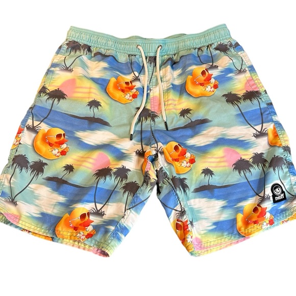 🌹Tilly's Neff Rubber Duck Hot‎ Tub Board Shorts Mens Size Small Hawaiian S… - Picture 1 of 15